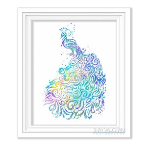 Peacock Art Print Painting Poster Peacock Feather Watercolor Illustration Home Decor Wall Art Wall Decor Wall Hanging  Glicee Gift (No.321)