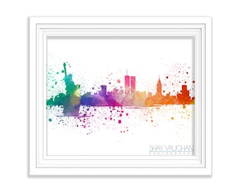 New York City Skyline Akvarell Gicléetryck Stadslandskap New York Akvarelltryck, New York-affisch, Illustration, Giclée, Väggkonst, (nr 150)