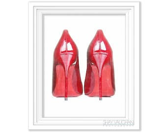 Lámina artística de zapatos rojos Zapatos rojos Suelas rojas Tacones rojos Acuarela Zapatos de moda Decoración del hogar Decoración de pared Ilustración Arte de pared Regalo para amantes de los zapatos N.° 292