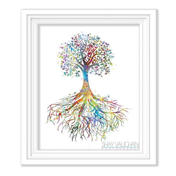 Arbre Racines Art Print Aquarelle Art Arbre Peinture Illustration Famille Racines Art Famille Réunion Arbre De Vie Art Mur Art Décor Cadeau (No 191)