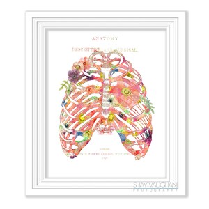 Rib Cage Anatomy Art Watercolor Floral Rib Cage Print Anatomical Rib Cage Skeleton Print Gift for Medical Student Doctors Office Art No.517