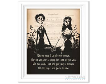 Corpse Bride Print Victor and Emily Art Print "With this hand" Quote Print Tim Burton Wedding Decor Wall Art Poster Wedding Gift (No.481)