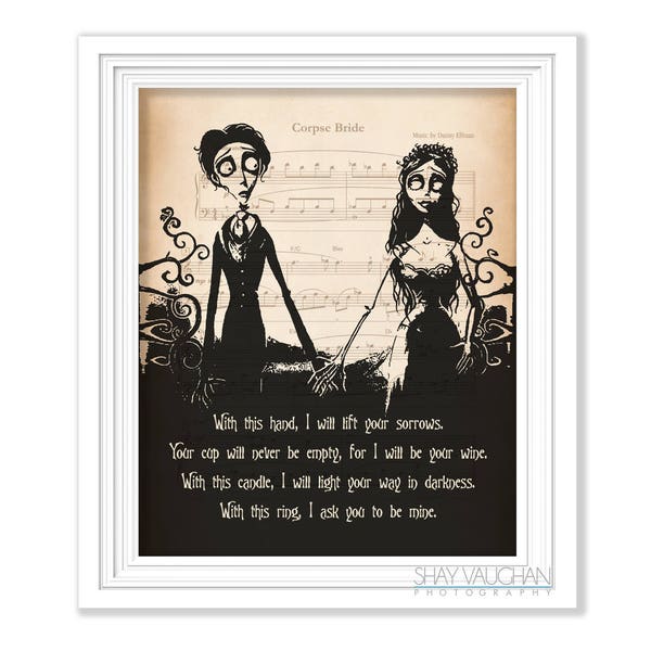 Corpse Bride Print Victor and Emily Art Print "With this hand" Quote Print Tim Burton Wedding Decor Wall Art Poster Wedding Gift (No.481)