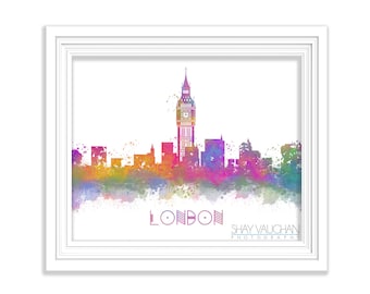 London Art Print  London Skyline London Cityscape London Watercolor Print London Skyline Poster Illustration England Wall Art Gift (No.164)