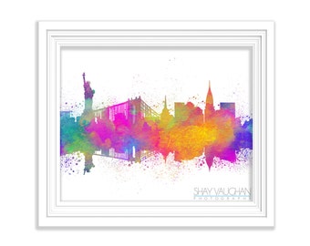 New York City Skyline Akvarell Gicléetryck Stadslandskap New York Akvarelltryck New York Poster Illustration Amerikanska städer Väggkonst (nr 151)