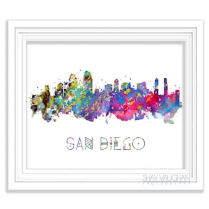 San Diego Skyline Art Print San Diego Aquarel Print San Diego Cityscape Poster San Diego Schilderij Home Decor Wall Art Gift (No.326)