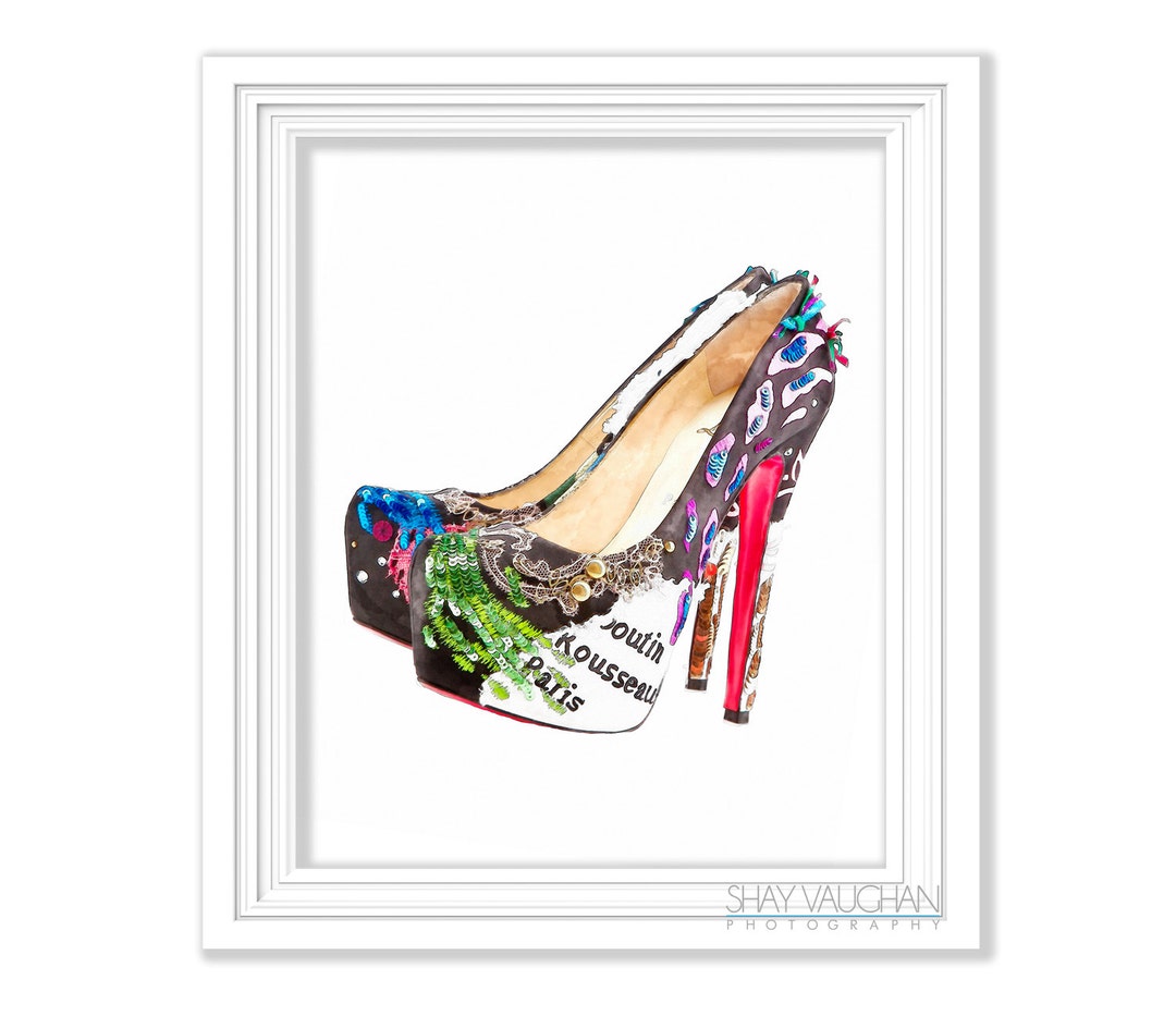 Colorful Red Sole High Heel Shoes Art Print Watercolor Fashion - Etsy