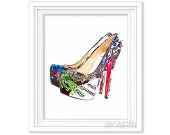 Colorido rojo suela de tacón alto zapatos arte impresión acuarela zapatos de moda hogar decoración pared decoración pared arte zapato amante (No.290)