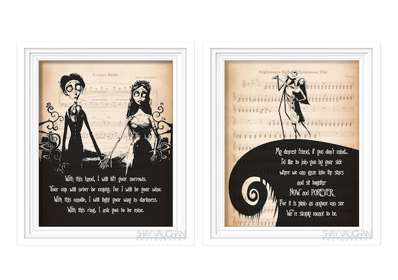 the nightmare before christmas and corpse bride art print set etsy nightmare before christmas corpse bride