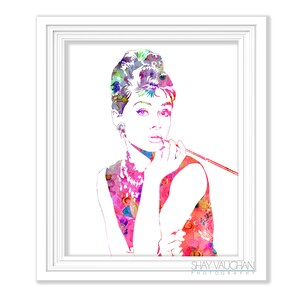 Audrey Hepburn Art Print Audrey Hepburn Floral Painting Audrey Hepburn Poster Home Decor Audrey Hepburn Wall Art Wall Decor (No.402)