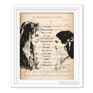 Labyrinth Art Print Sarah and Jareth &quot;As The World Falls Down&quot; Lyrics Print The Goblin King Labyrinth Wedding Decor Wedding Gift (No.500)