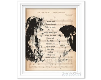 Labyrinth Art Print Sarah and Jareth "As The World Falls Down" Lyrics Print The Goblin King Labyrinth Wedding Decor Wedding Gift (No.500)