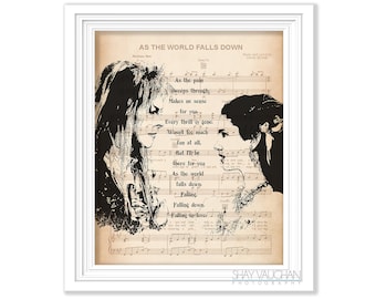 Lámina artística del laberinto de Sarah y Jareth, letra de "Mientras el mundo se derrumba", El Rey Goblin, Laberinto, decoración de boda, regalo de boda (n.° 500)