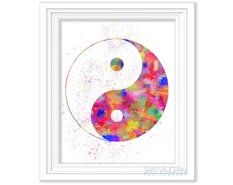Yin Yang Art Print Painting Poster Watercolor Illustration Yoga Poster Home Decor Wall Art Wall Decor Meditation Glicee Art Gift (No.234)