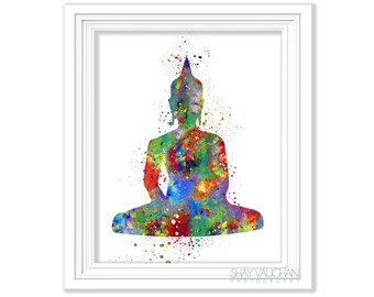 Buddha Art Print Yoga Painting Poster Watercolor Illustration Meditation Buddha Statue Home Decor Wall Art Wall Decor Glicee Gift (No.314)