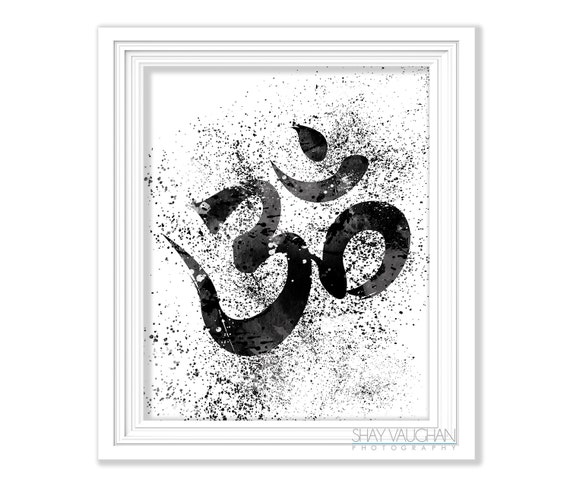 Om Symbol Art Print Watercolor Painting Yoga Poster Black and White  Meditation Buddhist Home Decor Wall Art Wall Decor Glicee Gift