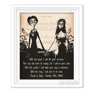 Corpse Bride Print Personalized With Names And Date Corpse Bride Art "With this hand" Quote Tim Burton Wedding Decor Wedding Gift Engagement