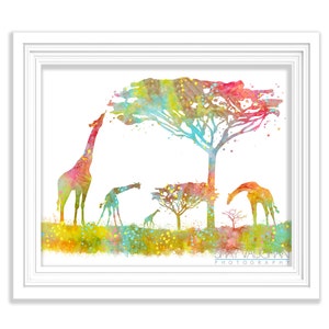 Giraffe Art Print Giraffe Family Giraffe Watercolor Art Poster Painting Giraffe Illustration Wall Art Wall Decor Home Decor (No 185)