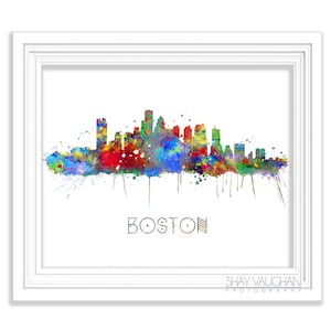 Boston Skyline Art Print Boston Watercolor Print Boston Cityscape Poster Illustration Boston Painting Home Decor Wall Art Gift (No.227)