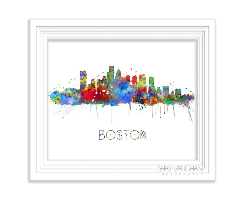 Boston Skyline Art Print Boston Watercolor Print Boston Cityscape Poster Illustration Boston Painting Home Decor Wall Art Gift No.227