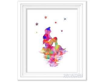 The Little Mermaid Art Print Ariel Watercolor Mermaid Poster Nursery Decor Mermaid Art Children's Room Wall Art Illustration  Gift (No.248)