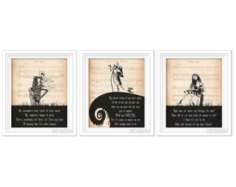 Conjunto de láminas artísticas de Jack y Sally, montaje de Mi querido amigo, el lamento de Jack y la canción de Sally, regalo de compromiso de boda