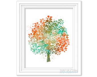 Tree Art Print Watercolor Art Poster Tree Painting Nature Illustration Wall Art Wall Decor Home Decor Office Art Wall Hanging Gift (No 243)