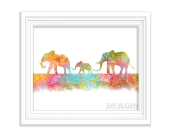 Elephant Family Art Print Elephant Watercolor Art Poster Painting Illustration Wall Art Wall Decor Home decor Wall hanging Gift (No 186)