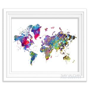 Weltkarte Kunstdruck Karte der Welt Bild Poster Aquarell Weltkarte Illustration Home Dekor WandDekoration Geschenk (No.325)