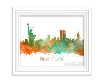 New York City Art Print Skyline New York Watercolor Painting New York Poster Illustration New York Cityscape Giclee Wall Art Gift (No.129)