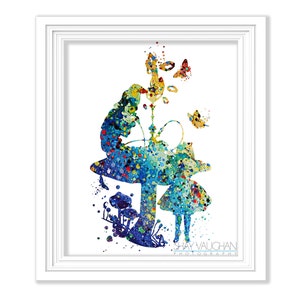 Alice and the Caterpillar Art Print Alice In Wonderland Print Watercolor Illustration Wall Art Home Decor Fine Art Print Gift (No.184)