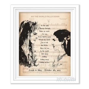 Labyrinth Art Print Sarah and Jareth "As The World Falls Down" Lyrics Print Personalized With Names And Date Wedding Gift Engagement Gift