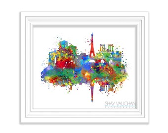 Paris Skyline Art Print Paris Watercolor France Art Paris Poster Illustration Paris Cityscape Painting Glicee Wall Art Home Decor (No.223)