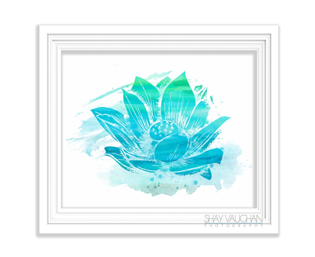 Lotus Flower Art Print Yoga Painting Poster Blue Watercolor ...