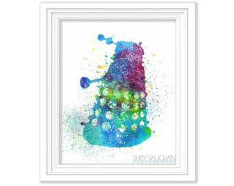 Doctor Who Art Dalek Art Print Dalek Watercolor Doctor Who Watercolor Dalek Poster Doctor Who Fan Gift Wall Art Whovian Gift TARDIS (No.116)