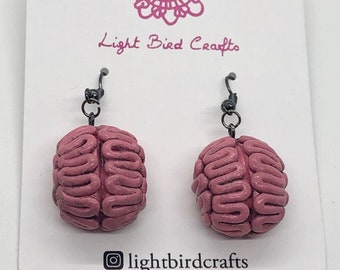 Hand Sculpted Brain Earrings | Polymer Clay Brain Earrings | Handmade Gothic Jewelry | Anatomy Earrings | Lightweight Statement Gift