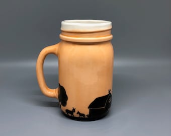 Farm Scene Mason Jar Mug | Handmade Hand Painted Porcelain Mug