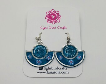 Peacock Blue Floating Flower Earrings