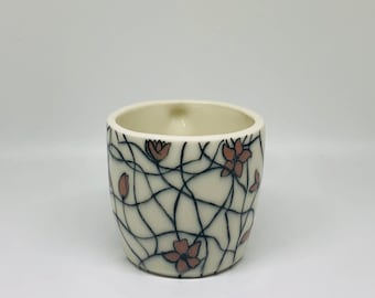 Hand Painted Cherry Blossom Porcelain Mug | Slip Cast Ceramic Coffee Cup