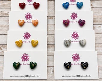 Colorful Heart Polymer Clay Stud Earrings | Handmade Lightweight Heart Earrings | Cute Everyday Jewelry | Minimalist Gift for Her