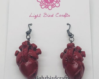 Hand Sculpted Anatomical Heart Earrings | Polymer Clay Gothic Earrings | Handmade Alternative Jewelry | Lightweight Statement Earrings |