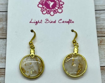 White and Gold Round Earrings Mini