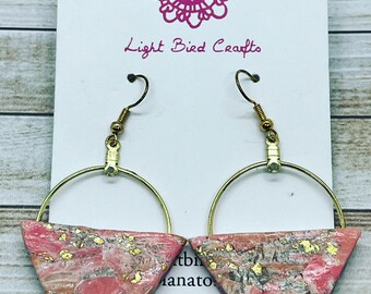 Pink and Gold Trapezoid Earrings