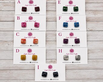 Colorful Square Polymer Clay Stud Earrings | Handmade Lightweight Geometric Studs | Minimalist Clay Earrings | Everyday Jewelry