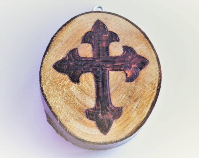 Personalized Monogrammed Wood Burned Cross Ornament or Magnet