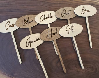 Engraved Cheese Picks | Specialty Cheese Tags | Wooden Cutting Board | Custom Cheese Board Picks | Housewarming
