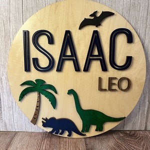 Round Name Sign/Dinosaurs/T Rex/Dinos/Custom Nursery Cutout Wood/Laser Cut Boy/Circle Nursery Decor/ Kids Room Decor/Personalized Name image 3