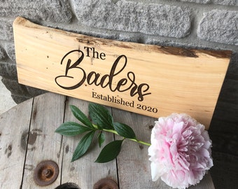 Last Name Sign | Custom Live Edge Wood | Established Date | Cottage Decor | Solid Wood Board | Family Name | Hometown City Sign