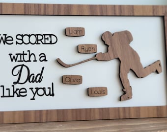 Fathers Day Gift Idea For Dad / Engraved Wood Dad Gift / Hockey Sign / Hockey Dad / Unique Present for Grandpa Opa Papa / From Kids