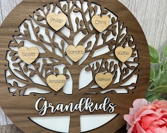 Mothers Day Gift / Grandkids/ Grandma / Family Tree / Engraved Wood / Oma Nana / Mothers Day Gift from Kids / From Husband / Grandchildren